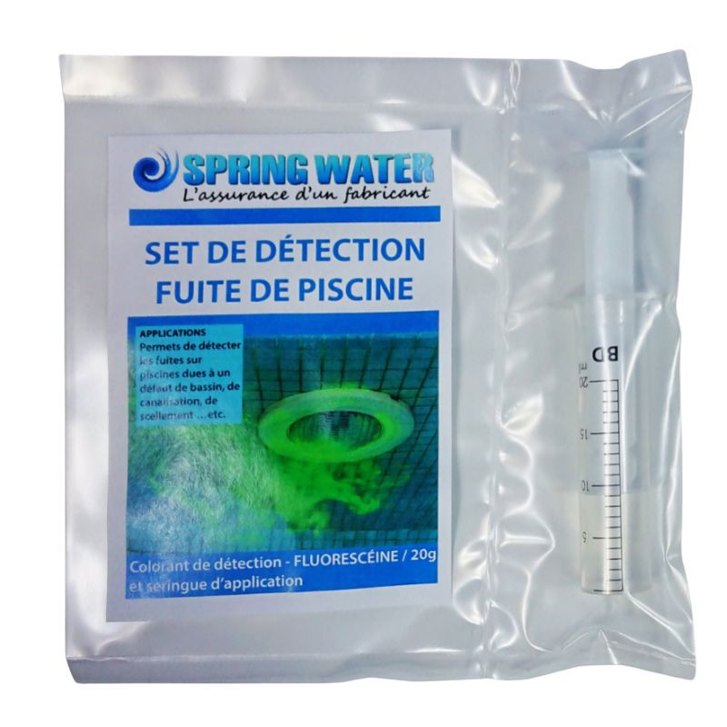SET DE DÉTECTION FUITE DE PISCINE 20G FLUORESCÉINE PRO + SERINGUE D'APPLICATION