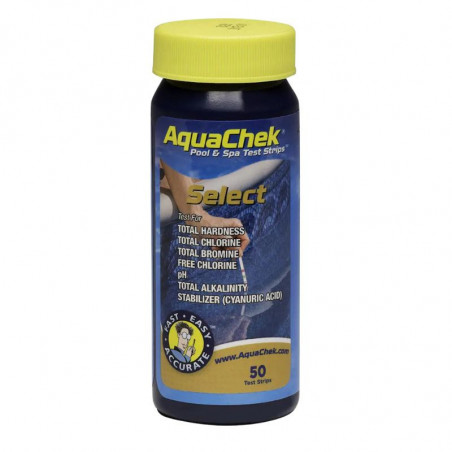 AQUACHEK SELECT 7 en 1 (Chlore total + libre, brome total, pH, TAC, stabilisant, TH)