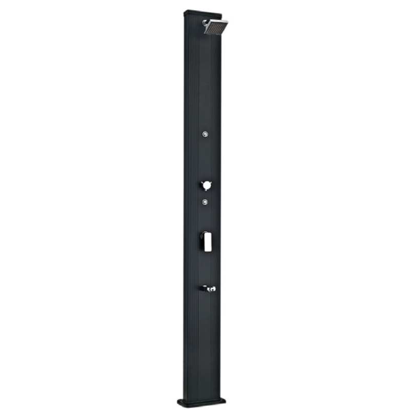 DOUCHE SOLAIRE PREMIUM 28L ALU NOIR + RINCE-PIED + BRUMISATEUR