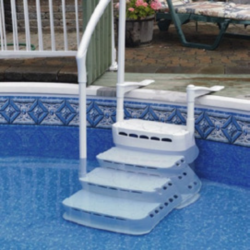 ESCALIER AQUARIUS PVC COULEUR GRIS PERLE POUR PISCINE A FOND PLAT
