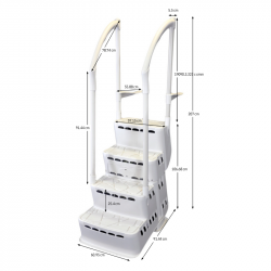 ESCALIER AQUARIUS PVC COULEUR GRIS PERLE POUR PISCINE A FOND PLAT
